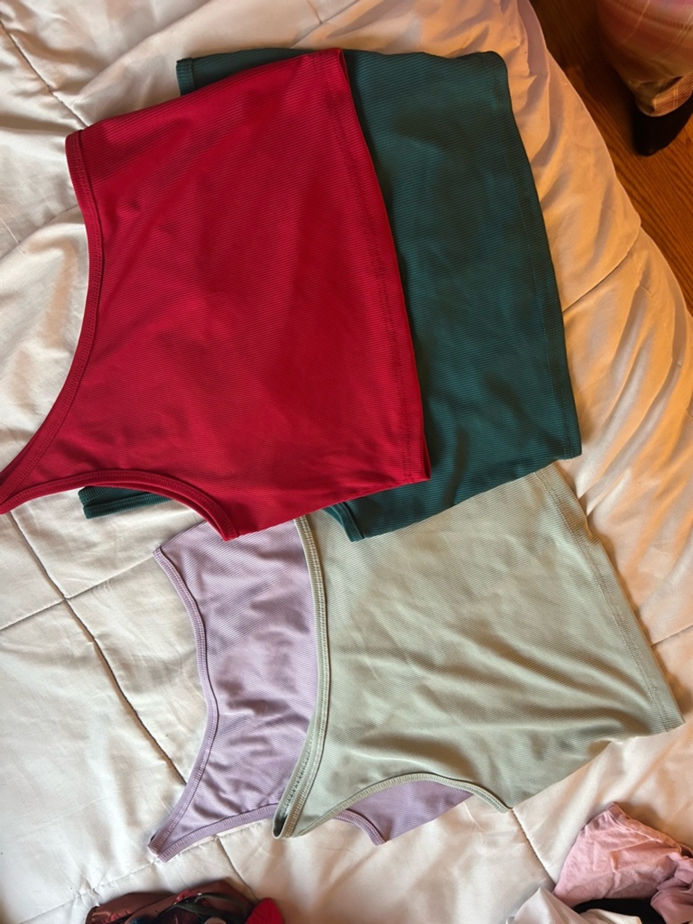 Set of Four Ribbed Cropped Tank Tops - Red, Teal, Lavender, Sage